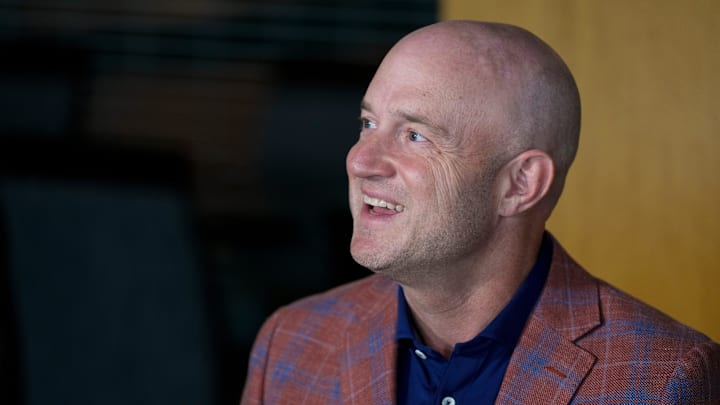 Duke Tobin, director of player personnel, takes questions from reporters during the annual Cincinnati Bengals season kickoff luncheon at Paycor Stadium in downtown Cincinnati on Monday, July 22, 2024. Duke Tobin, director of player personnel, takes questions from reporters during the annual Cincinnati Bengals season kickoff luncheon at Paycor Stadium in downtown Cincinnati on Monday, July 22, 2024.
