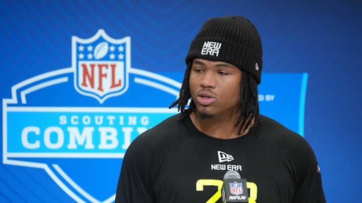 Feb 26, 2025; Indianapolis, IN, USA; Mississippi defensive lineman Walter Nolen (DL23) during the 2025 NFL Scouting Combine at the Indiana Convention Center. Mandatory Credit: Kirby Lee-Imagn Images