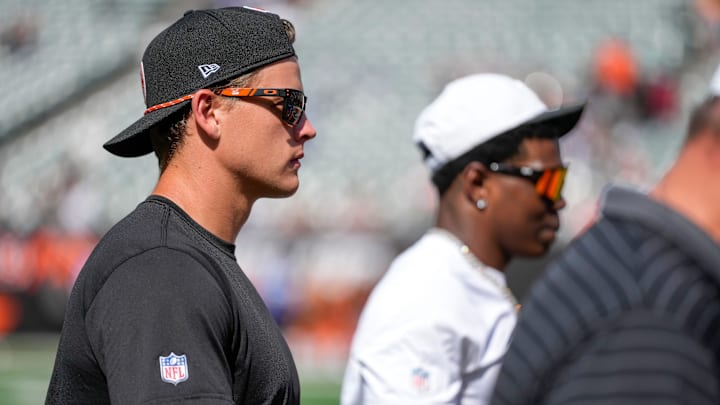 Cincinnati Bengals quarterback Joe Burrow (9) walks for the locker room after the fourth quarter of the NFL Preseason Week 3 game between the Cincinnati Bengals and the Indianapolis Colts at Paycor Stadium in Cincinnati on Saturday, Aug. 23, 2025. The Colts won 41-14. Cincinnati Bengals quarterback Joe Burrow (9) walks for the locker room after the fourth quarter of the NFL Preseason Week 3 game between the Cincinnati Bengals and the Indianapolis Colts at Paycor Stadium in Cincinnati on Saturday, Aug. 23, 2025. The Colts won 41-14.