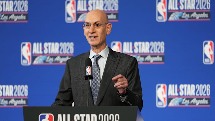 Feb 14, 2026; Los Angeles, CA, USA; NBA commissioner Adam Silver speaks to the media during a press conference before 2026 NBA All Star Saturday Night at Intuit Dome. Mandatory Credit: Kirby Lee-Imagn Images