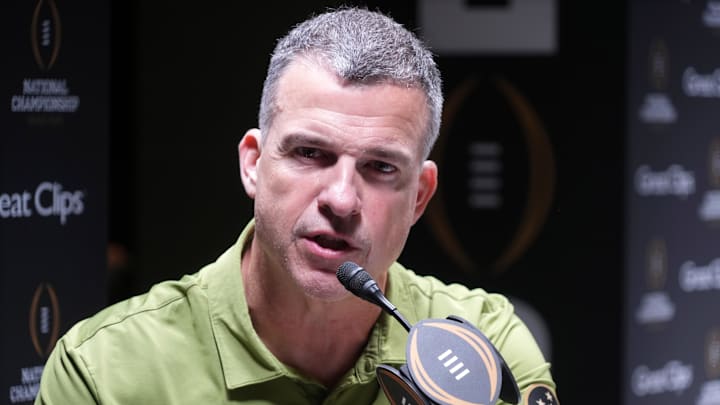 Jan 17, 2026; Miami, Florida, USA; Miami Hurricanes coach Mario Cristobal during media day for the 2025 College Football Playoff National Championship at Miami Beach Convention Center. Mandatory Credit: Kirby Lee-Imagn Images