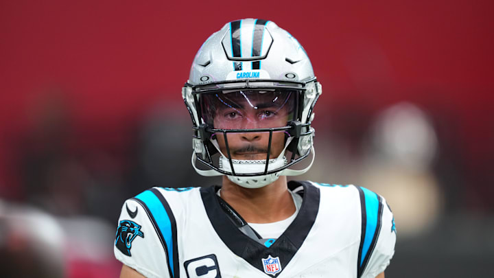 Sep 14, 2025; Glendale, Arizona, USA; Carolina Panthers quarterback Bryce Young (9) looks on during the first quarter against the Arizona Cardinals at State Farm Stadium. Mandatory Credit: Joe Camporeale-Imagn Images Sep 14, 2025; Glendale, Arizona, USA; Carolina Panthers quarterback Bryce Young (9) looks on during the first quarter against the Arizona Cardinals at State Farm Stadium. Mandatory Credit: Joe Camporeale-Imagn Images