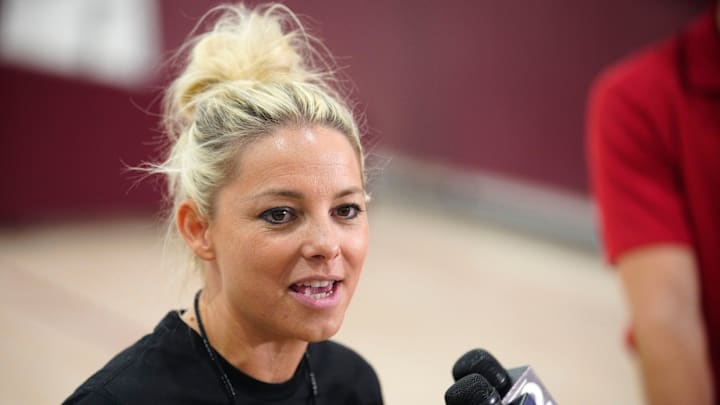 ASU head coach Molly Miller speaks to the press at Weatherup Center in Tempe, Ariz. on June 4, 2025.
