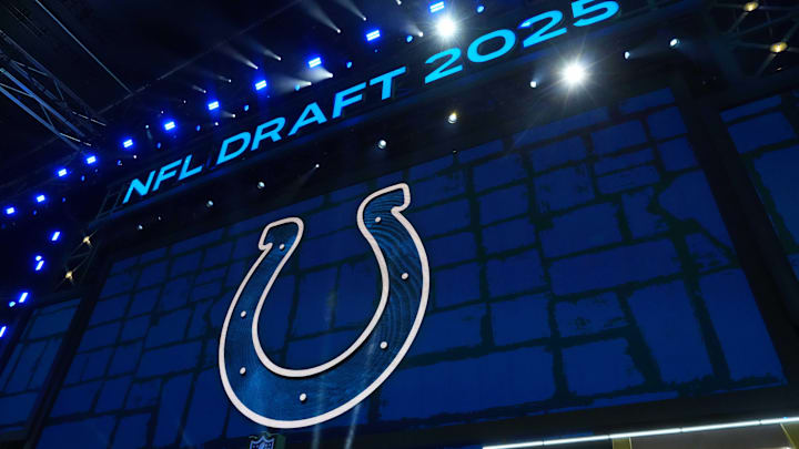 Apr 24, 2025; Green Bay, WI, USA; The Indianapolis Colts logo is projected on the video board during the NFL Draft at Lambeau Field. Mandatory Credit: Kirby Lee-Imagn Images Apr 24, 2025; Green Bay, WI, USA; The Indianapolis Colts logo is projected on the video board during the NFL Draft at Lambeau Field. Mandatory Credit: Kirby Lee-Imagn Images