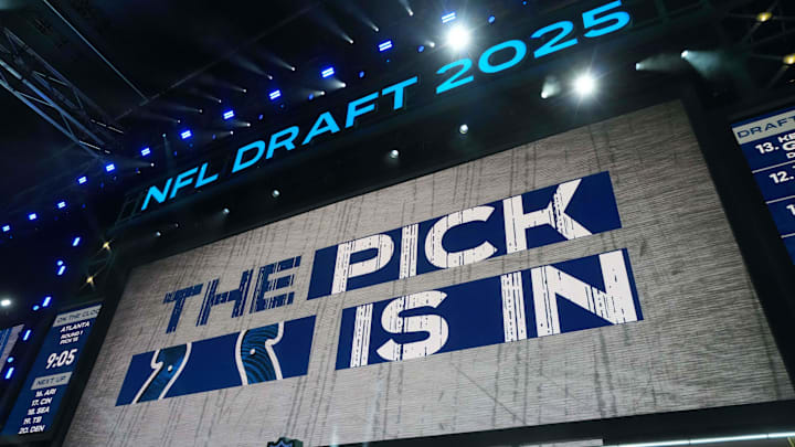 Apr 24, 2025; Green Bay, WI, USA; The Indianapolis Colts logo is projected on the video board during the NFL Draft at Lambeau Field. Mandatory Credit: Kirby Lee-Imagn Images