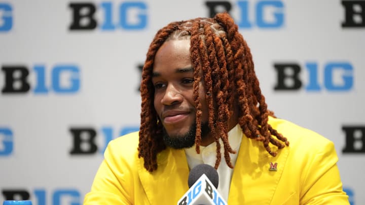 Jul 22, 2025; Las Vegas, NV, USA; Maryland linebacker Daniel Wingate speaks to the media during the Big Ten NCAA college football media days at Mandalay Bay Resort. Mandatory Credit: Lucas Peltier-Imagn Images Jul 22, 2025; Las Vegas, NV, USA; Maryland linebacker Daniel Wingate speaks to the media during the Big Ten NCAA college football media days at Mandalay Bay Resort. Mandatory Credit: Lucas Peltier-Imagn Images