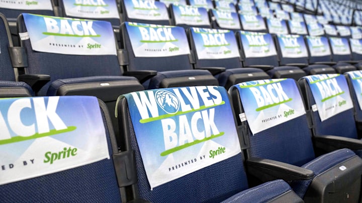 Apr 25, 2025; Minneapolis, Minnesota, USA; A general view of towels given out to fans on the seats before game three of first round for the 2024 NBA Playoffs between the Los Angeles Lakers and Minnesota Timberwolves at Target Center. Mandatory Credit: Jesse Johnson-Imagn Images Apr 25, 2025; Minneapolis, Minnesota, USA; A general view of towels given out to fans on the seats before game three of first round for the 2024 NBA Playoffs between the Los Angeles Lakers and Minnesota Timberwolves at Target Center. Mandatory Credit: Jesse Johnson-Imagn Images