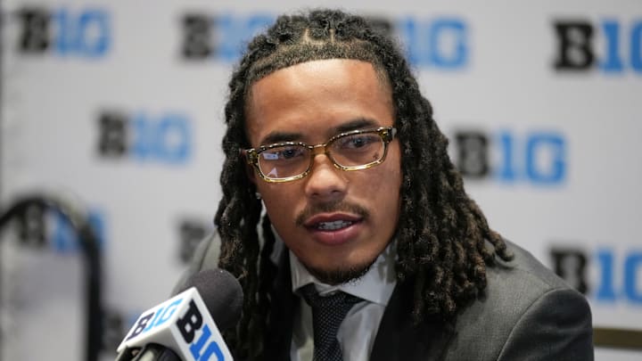 Jul 24, 2025; Las Vegas, NV, USA; USC wide receiver Makai Lemon speaks to the media during the Big Ten NCAA college football media days at Mandalay Bay Resort. Mandatory Credit: Lucas Peltier-Imagn Images Jul 24, 2025; Las Vegas, NV, USA; USC wide receiver Makai Lemon speaks to the media during the Big Ten NCAA college football media days at Mandalay Bay Resort. Mandatory Credit: Lucas Peltier-Imagn Images