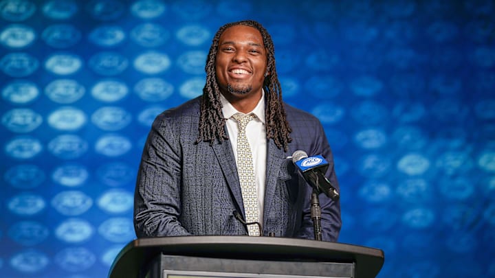 Jul 25, 2023; Charlotte, NC, USA; Georgia Tech offensive lineman Jordan Williams answers questions during ACC Media Days at The Westin Charlotte. Mandatory Credit: Jim Dedmon-Imagn Images Jul 25, 2023; Charlotte, NC, USA; Georgia Tech offensive lineman Jordan Williams answers questions during ACC Media Days at The Westin Charlotte. Mandatory Credit: Jim Dedmon-Imagn Images