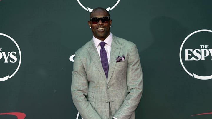 Jul 12, 2023; Los Angeles, CA, USA; Terrell Owens arrives on the red carpet before the 2023 ESPYS at the Dolby Theatre. Mandatory Credit: Kirby Lee-Imagn Images