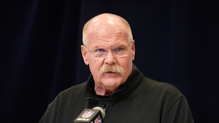 Feb 25, 2025; Indianapolis, IN, USA; Kansas City Chiefs oach Andy Reid speaks during the NFL Scouting Combine at the Indiana Convention Center. Mandatory Credit: Kirby Lee-Imagn Images Feb 25, 2025; Indianapolis, IN, USA; Kansas City Chiefs oach Andy Reid speaks during the NFL Scouting Combine at the Indiana Convention Center. Mandatory Credit: Kirby Lee-Imagn Images