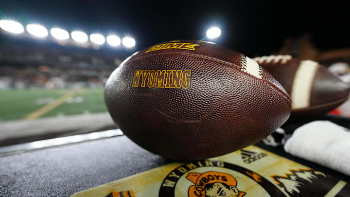 Oct 25, 2025; Laramie, Wyoming, USA; A general view of a Wyoming Cowboys football during the second half against the Colorado State Rams at Jonah Field at War Memorial Stadium. 
