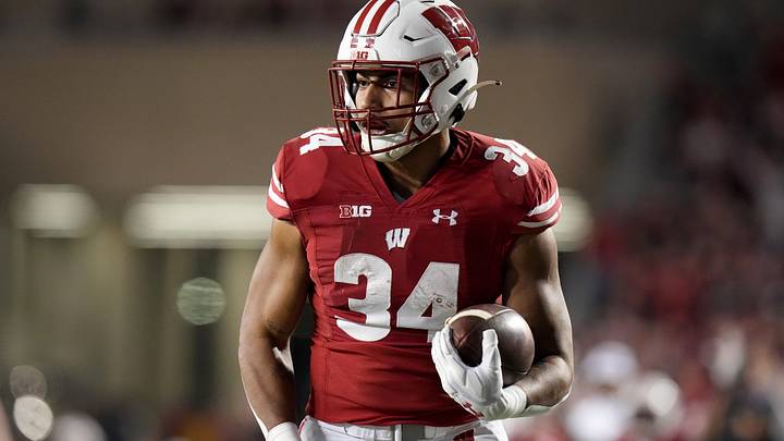 Wisconsin fullback Jackson Acker scores a touchdown on a 26-yard reception against Nebraska. Wisconsin fullback Jackson Acker scores a touchdown on a 26-yard reception against Nebraska.