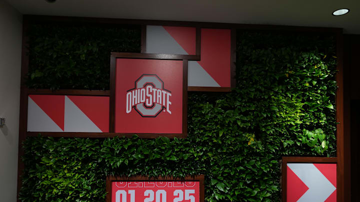 Jan 18, 2025; Atlanta, GA, USA; The Ohio State Buckeyes logo at the Westin Peachtree Plaza.  Mandatory Credit: Kirby Lee-Imagn Images
