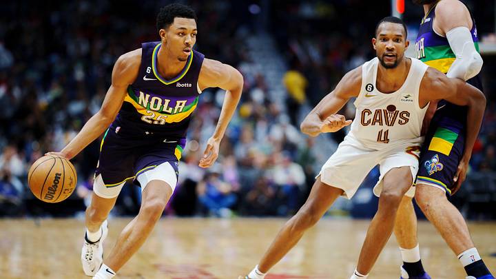 Feb 10, 2023; New Orleans, Louisiana, USA; New Orleans Pelicans guard Trey Murphy III (25) drives to the basket against Cleveland Cavaliers forward Evan Mobley (4) during the third quarter at Smoothie King Center. Mandatory Credit: Andrew Wevers-Imagn Images Feb 10, 2023; New Orleans, Louisiana, USA; New Orleans Pelicans guard Trey Murphy III (25) drives to the basket against Cleveland Cavaliers forward Evan Mobley (4) during the third quarter at Smoothie King Center. Mandatory Credit: Andrew Wevers-Imagn Images