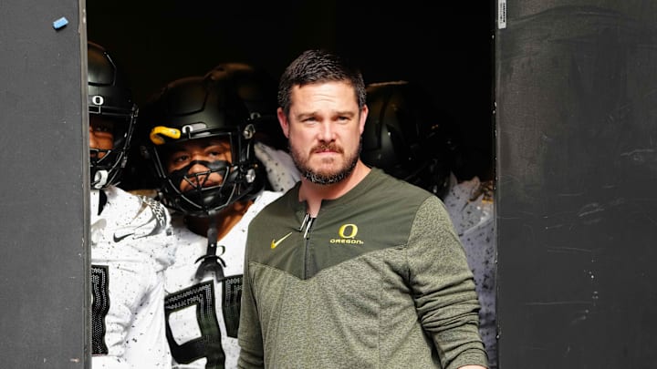 Nov 5, 2022; Boulder, Colorado, USA; Oregon Ducks head coach Dan Lanning before the game against the Colorado Buffaloes at Folsom Field. Mandatory Credit: Ron Chenoy-Imagn Images  head coach Dan Lanning