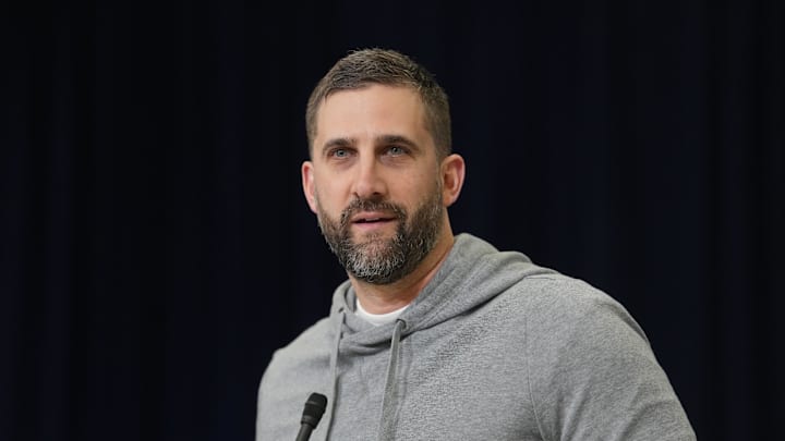 Feb 24, 2026; Indianapolis, IN, USA; Philadelphia Eagles coach Nick Sirianni speaks at the NFL Scouting Combine at the Indiana Convention Center. 