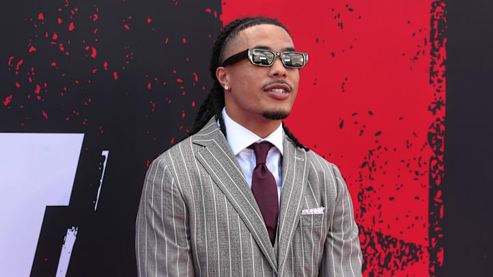 Apr 23, 2026; Pittsburgh, PA, USA; Southern California Trojans receiver Makai Lemon poses on the red carpet before the 2026 NFL Draft at Point State Park. 