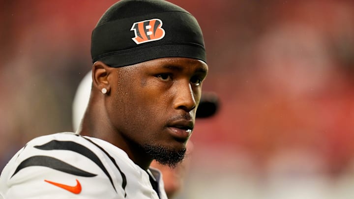 Cincinnati Bengals wide receiver Tee Higgins (5) walks for the locker room after warmups before the first quarter of the NFL Preseason Week 2 game between the Washington Commanders and the Cincinnati Bengals at Northwest Stadium in Landover, Md., on Monday, Aug. 18, 2025.