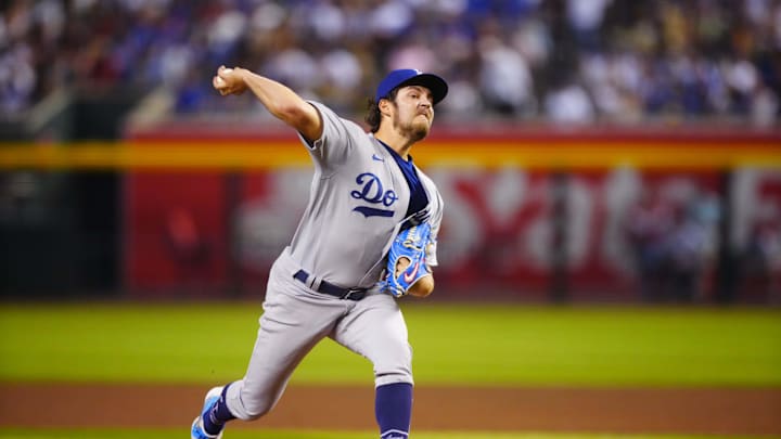Los Angeles Dodgers pitcher Trevor Bauer against the Arizona Diamondbacks at Chase Field on June 18, 2021.