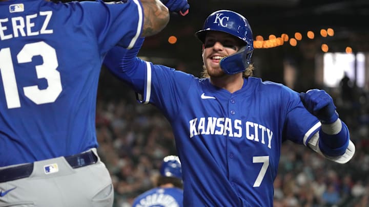Jul 6, 2025; Phoenix, Arizona, USA; Kansas City Royals shortstop Bobby Witt Jr. (7) hits a solo home run against the Arizona Diamondbacks in the fourth inning at Chase Field. Mandatory Credit: Rick Scuteri-Imagn Images Jul 6, 2025; Phoenix, Arizona, USA; Kansas City Royals shortstop Bobby Witt Jr. (7) hits a solo home run against the Arizona Diamondbacks in the fourth inning at Chase Field. Mandatory Credit: Rick Scuteri-Imagn Images