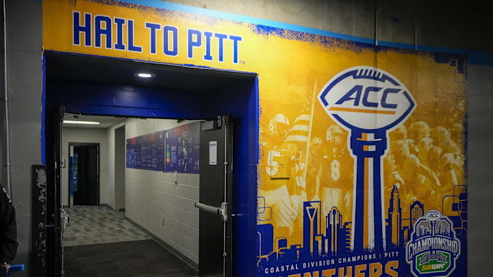 Dec 4, 2021; Charlotte, NC, USA; Pittsburgh Panthers locker room area during the ACC championship game between the Wake Forest Demon Deacons and the Pittsburgh Panthers at Bank of America Stadium. Mandatory Credit: Jim Dedmon-Imagn Images