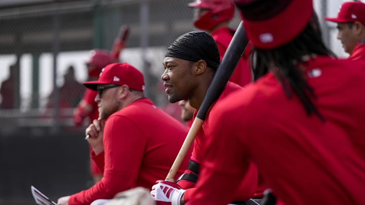 Cincinnati Reds outfielder Will Benson (30) watches live batting practice at the Cincinnati Reds Player Development Complex in Goodyear, Ariz., on  Thursday, Feb. 13, 2025. Mandatory Credit: Sam Greene/USA TODAY NETWORK via Imagn Images