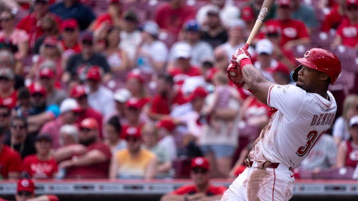 Cincinnati Reds outfielder Will Benson (30) hits a solo home run in the fifth inning of the MLB game between Cincinnati Reds and Chicago White Sox at Great American Ball Park in Cincinnati on Thursday, May 15, 2025. Cincinnati Reds outfielder Will Benson (30) hits a solo home run in the fifth inning of the MLB game between Cincinnati Reds and Chicago White Sox at Great American Ball Park in Cincinnati on Thursday, May 15, 2025.