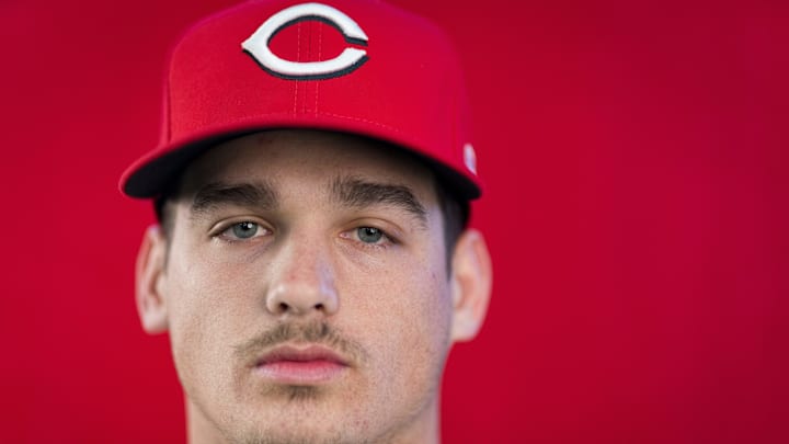 Cincinnati Reds pitcher Chase Petty (61) during the annual team picture day at the Cincinnati Reds Player Development Complex in Goodyear, Ariz., on Tuesday, Feb. 18, 2025. Cincinnati Reds pitcher Chase Petty (61) during the annual team picture day at the Cincinnati Reds Player Development Complex in Goodyear, Ariz., on Tuesday, Feb. 18, 2025.