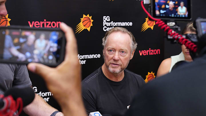 Suns head coach Mike Budenholzer speaks to the media during practice at the Verizon 5G Performance Center in Phoenix on Oct. 1, 2024.