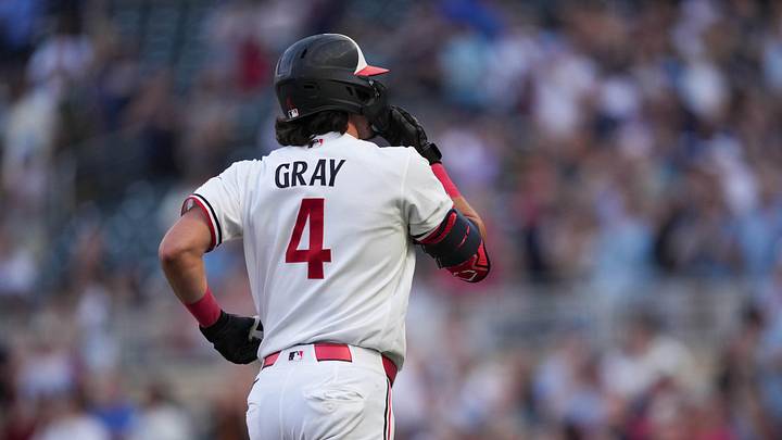 Jun 1, 2026; Minneapolis, Minnesota, USA; Minnesota Twins shortstop Tristan Gray (4) reacts to hitting a grand slam during the fourth inning against the Chicago White Sox at Target Field. Mandatory Credit: Jordan Johnson-Imagn Images