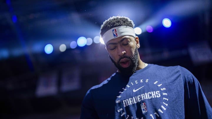 Jan 6, 2026; Sacramento, California, USA; Dallas Mavericks forward Anthony Davis (3) stands on the court before the start of the game against the Sacramento Kings at the Golden 1 Center. Mandatory Credit: Cary Edmondson-Imagn Images
