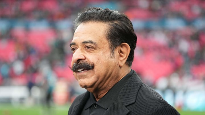 Oct 20, 2024; London, United Kingdom; Jacksonville Jaguars owner Shad Khan during an NFL International Series game against the New England Patriots at Wembley Stadium. Mandatory Credit: Kirby Lee-Imagn Images