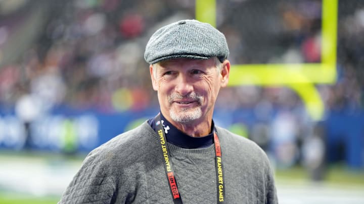 Nov 12, 2023; Frankfurt, Germany; Mike Mayock attends an NFL International Series game at Deutsche Bank Park. Mandatory Credit: Kirby Lee-Imagn Images Nov 12, 2023; Frankfurt, Germany; Mike Mayock attends an NFL International Series game at Deutsche Bank Park. Mandatory Credit: Kirby Lee-Imagn Images