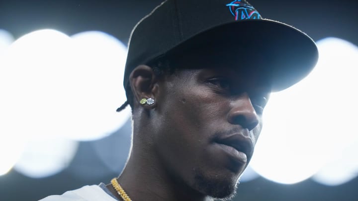 May 22, 2024; Miami, Florida, USA; Miami Marlins outfielder Jazz Chisholm Jr. (2) looks on against the Milwaukee Brewers during the fifth inning at loanDepot Park. Mandatory Credit: Rich Storry-USA TODAY Sports