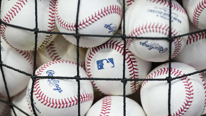 Apr 5, 2025; Milwaukee, Wisconsin, USA; General view of Major League Baseballs during warmups prior to the game between the Cincinnati Reds and Milwaukee Brewers at American Family Field. Mandatory Credit: Jeff Hanisch-Imagn Images Apr 5, 2025; Milwaukee, Wisconsin, USA; General view of Major League Baseballs during warmups prior to the game between the Cincinnati Reds and Milwaukee Brewers at American Family Field. Mandatory Credit: Jeff Hanisch-Imagn Images