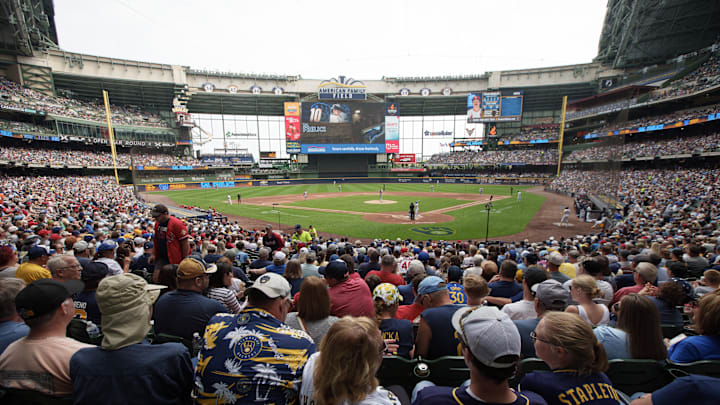 Jun 15, 2025; Milwaukee, Wisconsin, USA; General view of American Family Field during the sixth inning of the game between the St. Louis Cardinals and Milwaukee Brewers. Mandatory Credit: Jeff Hanisch-Imagn Images Jun 15, 2025; Milwaukee, Wisconsin, USA; General view of American Family Field during the sixth inning of the game between the St. Louis Cardinals and Milwaukee Brewers. Mandatory Credit: Jeff Hanisch-Imagn Images