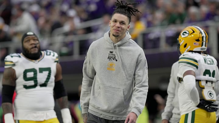 Green Bay Packers wide receiver Christian Watson is shown before their game against the Minnesota Vikings on Sunday.