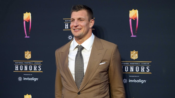 Feb 10, 2022; Los Angeles, CA, USA; Rob Gronkowski appears on the red carpet prior to the NFL Honors awards presentation at YouTube Theater. Mandatory Credit: Kirby Lee-Imagn Images