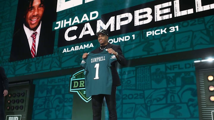 Apr 24, 2025; Green Bay, WI, USA; Alabama Crimson Tide linebacker Jihaad Campbell is selected as the No. 31 pick by the Philadelphia Eagles during the NFL Draft at Lambeau Field. Mandatory Credit: Kirby Lee-Imagn Images