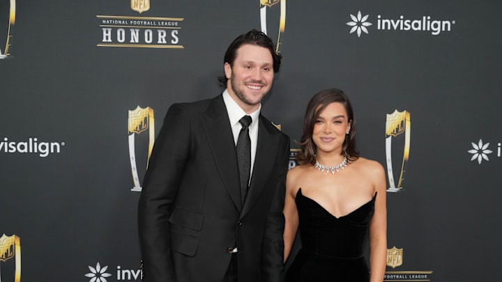 Josh Allen and Hailee Steinfeld on the red carpet before Super Bowl LIX NFL Honors.