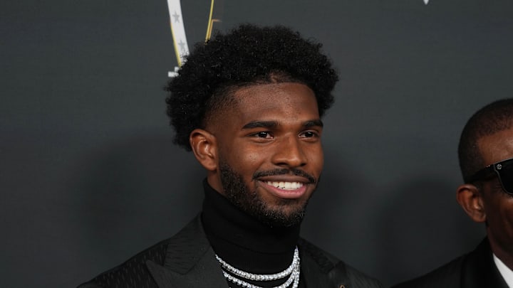 Shedeur Sanders on the red carpet before Super Bowl LIX NFL Honors. 