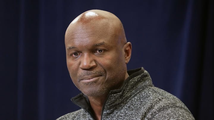 Bowles speaks during the NFL Scouting Combine. 