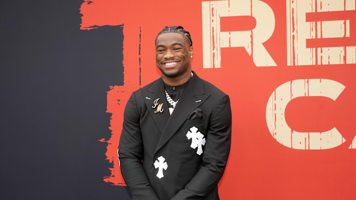 Alabama Crimson Tide quarterback Jalen Milroe on the red carpet before the 2025 NFL Draft.