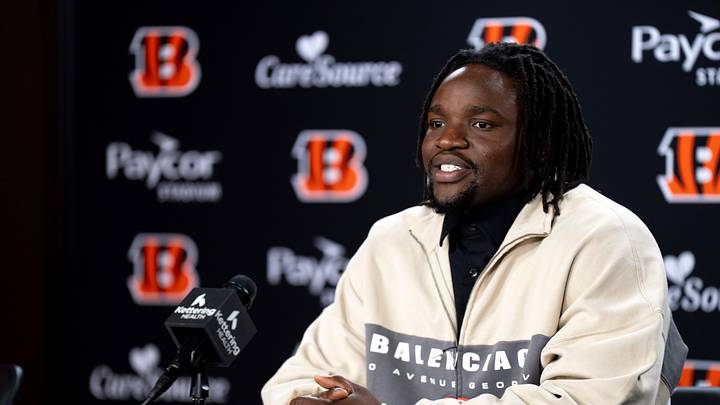Bengals defensive end Boye Mafe speaks to the media during a press conference at Paycor Stadium in Cincinnati on Thursday, March 12, 2026. Bengals defensive end Boye Mafe speaks to the media during a press conference at Paycor Stadium in Cincinnati on Thursday, March 12, 2026.