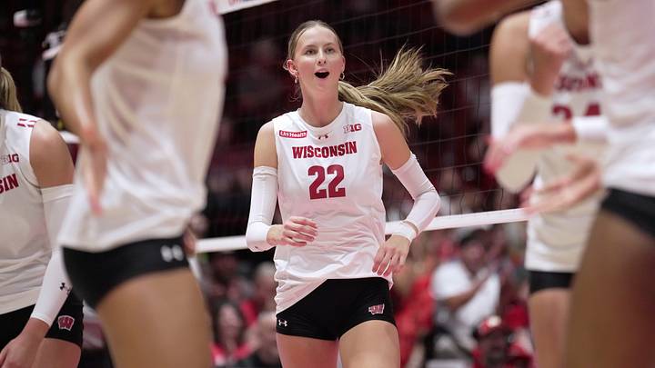 Wisconsin outside hitter Audrey Flanagan (22) is shown during their match against Florida Wednesday, Sept. 2, 2026 at the UW Field House in Madison, Wisconsin.