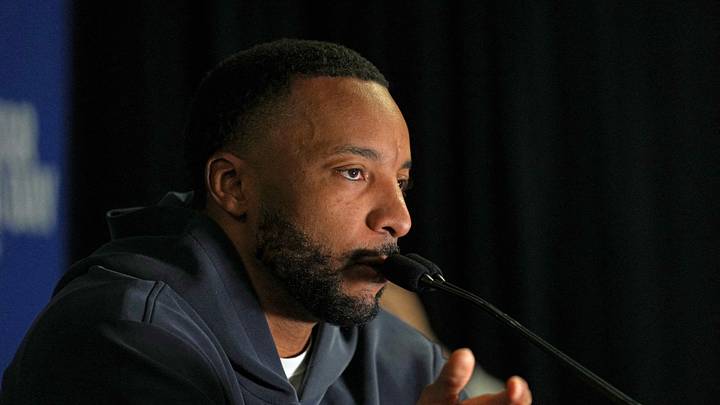 Feb 15, 2025; Oakland, CA, USA; LA Clippers guard Norman Powell (24) talks to media members during the NBA All Star-Practice at Oakland Arena. Mandatory Credit: Darren Yamashita-Imagn Images