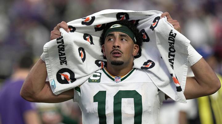 Green Bay Packers quarterback Jordan Love (10) walks off the field Green Bay Packers quarterback Jordan Love (10) walks off the field