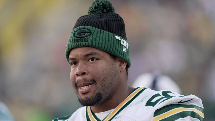 Green Bay Packers offensive tackle Zach Bako-Bewele looks on Green Bay Packers offensive tackle Zach Bako-Bewele looks on