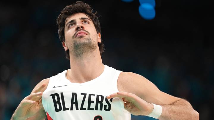Apr 19, 2026; San Antonio, Texas, USA; Portland Trail Blazers forward Deni Avdija (8) stretches his jersey before game one of the first round of the 2026 NBA Playoffs against the San Antonio Spurs at Frost Bank Center. Mandatory Credit: Scott Wachter-Imagn Images Apr 19, 2026; San Antonio, Texas, USA; Portland Trail Blazers forward Deni Avdija (8) stretches his jersey before game one of the first round of the 2026 NBA Playoffs against the San Antonio Spurs at Frost Bank Center. Mandatory Credit: Scott Wachter-Imagn Images